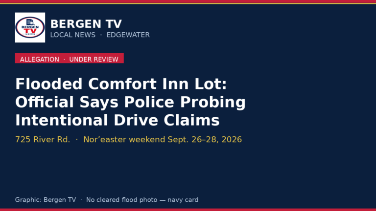 Navy Bergen TV featured graphic for Edgewater Comfort Inn flooded lot insurance probe