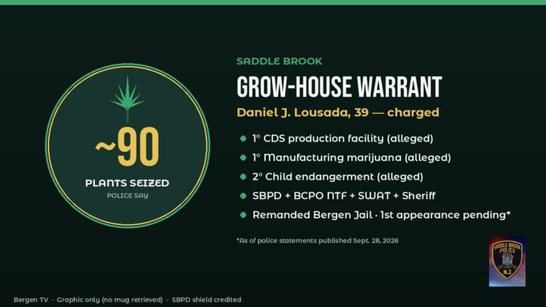 Forest graphic: approximately 90 marijuana plants seized in Saddle Brook warrant
