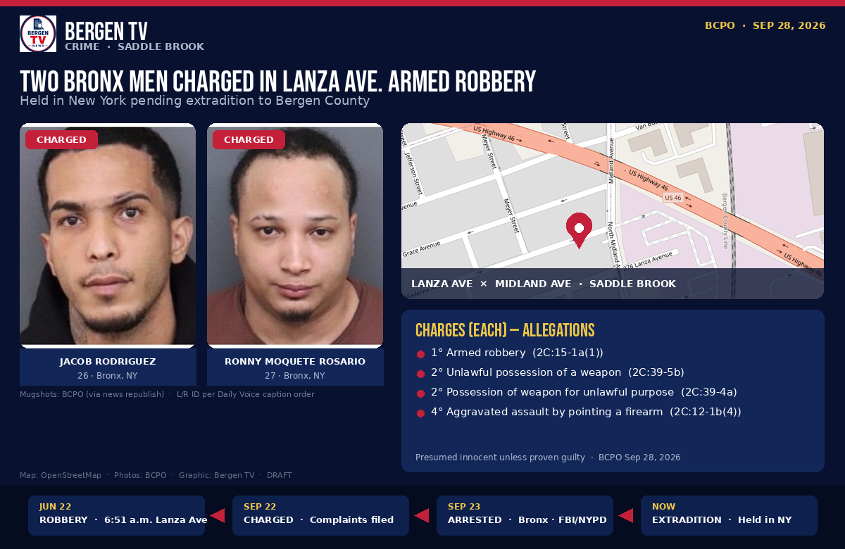 Infographic: Lanza Avenue armed robbery charges and extradition timeline