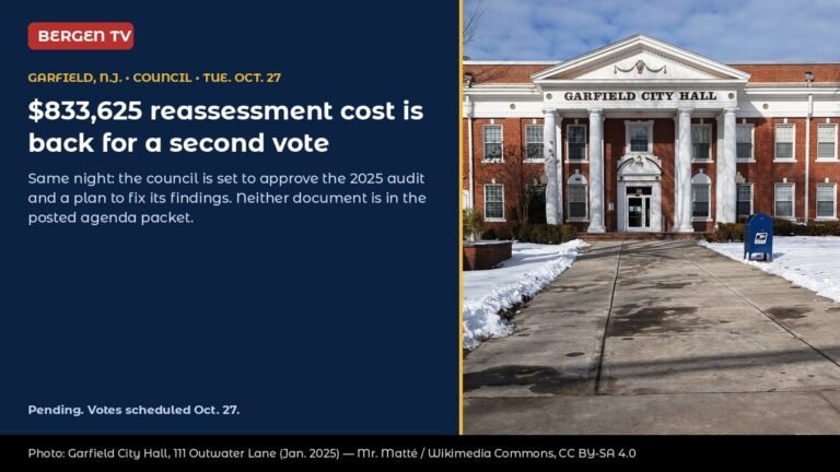 Garfield, N.J., to Revote $833K Reassessment; 2025 Audit Not Posted
