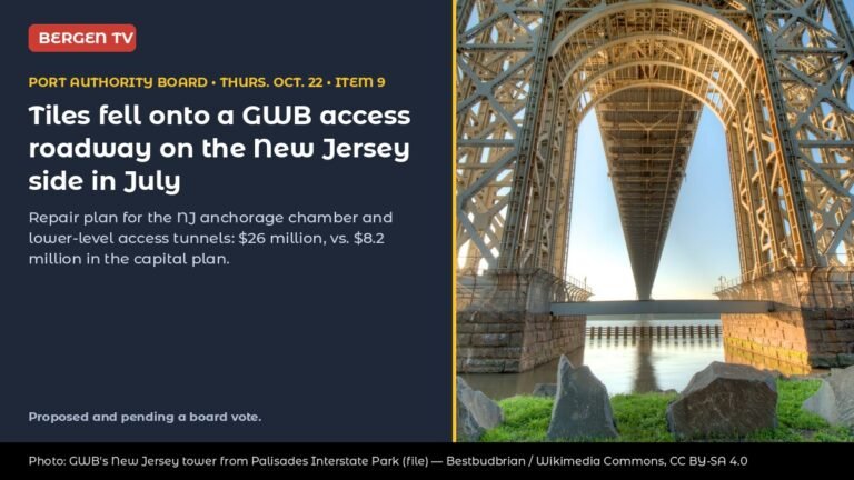 Port Authority Discloses July Tile Fall in GWB’s New Jersey Access Tunnels as Repair Plan Grows to $26 Million From $8.2 Million