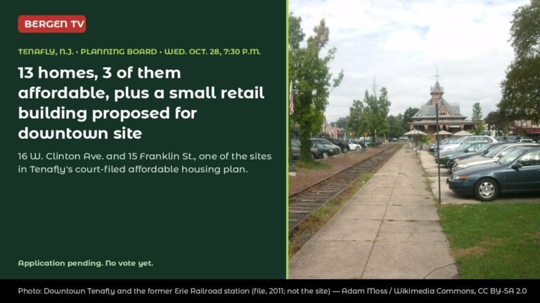 13 Homes, 3 Affordable, and a Small Retail Building Proposed for Downtown Tenafly, N.J., Site; Planning Board Hears Plan Oct. 28